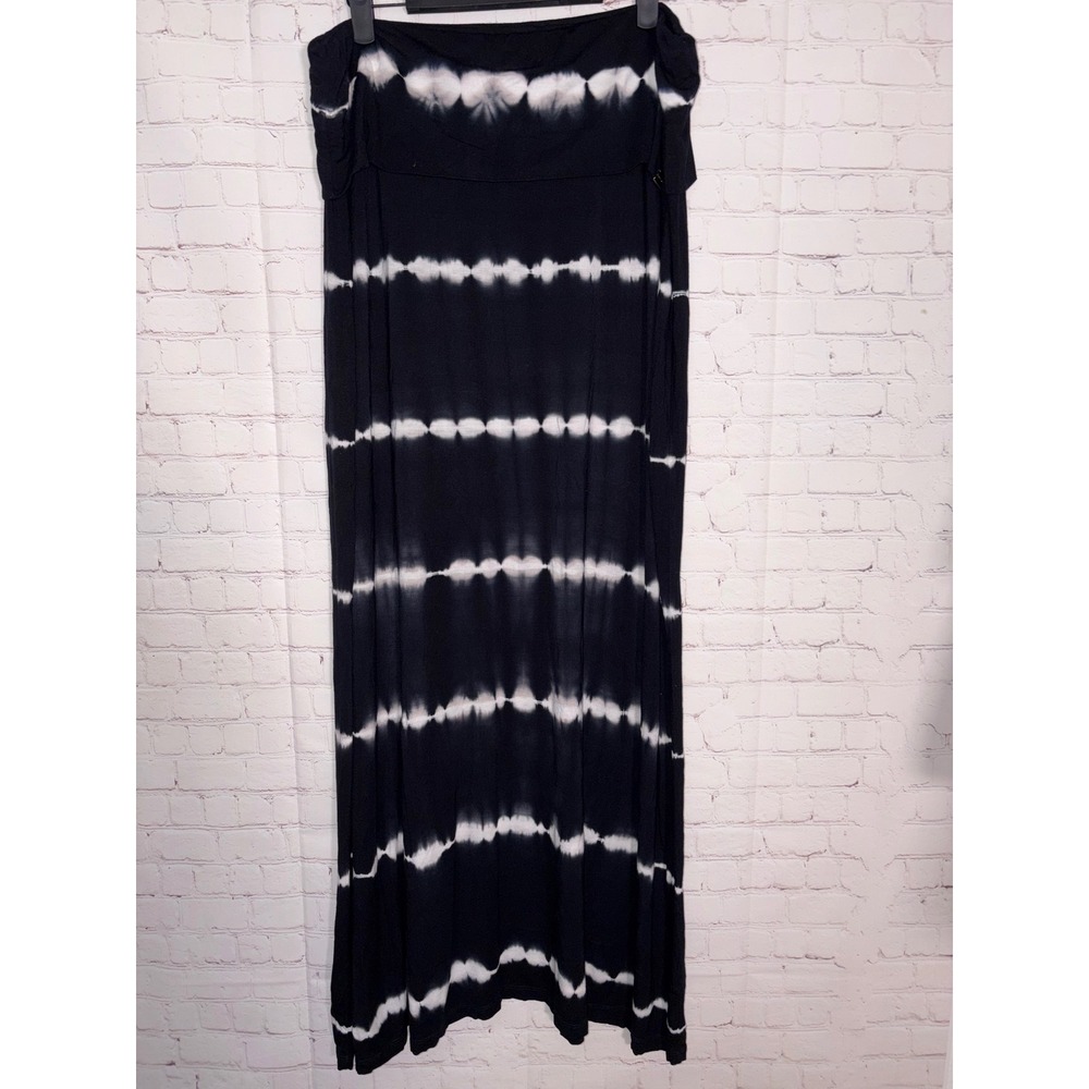 Calvin Klein Black White Tie Dye Maxi Skirt Large M5DG6819 Jersey Knit Boho